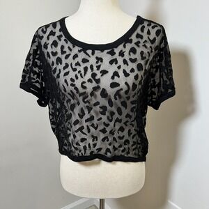 Vtg‎ Y2K Wet Seal Top XS Black Sheer Leopard Mesh Cropped Y2K Fairy Grunge Boho